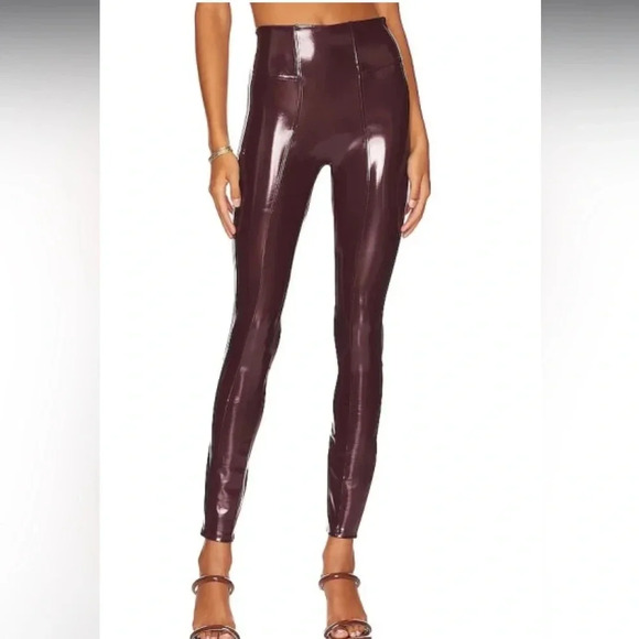 SPANX Faux Patent Leather Leggings in Burgundy - Picture 2 of 7